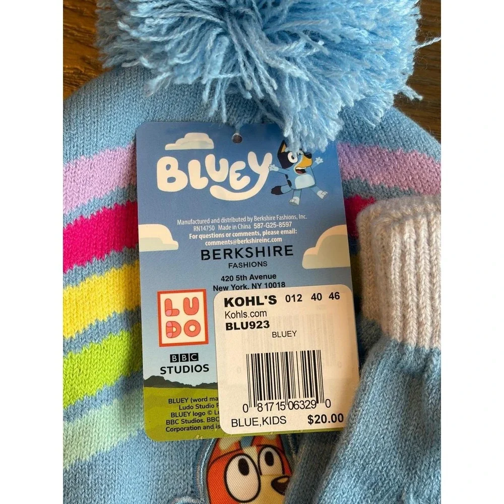 Bluey Bingo Kids Rainbow Beanie and Gloves Set Light Blue OSFM 587-G25-8597